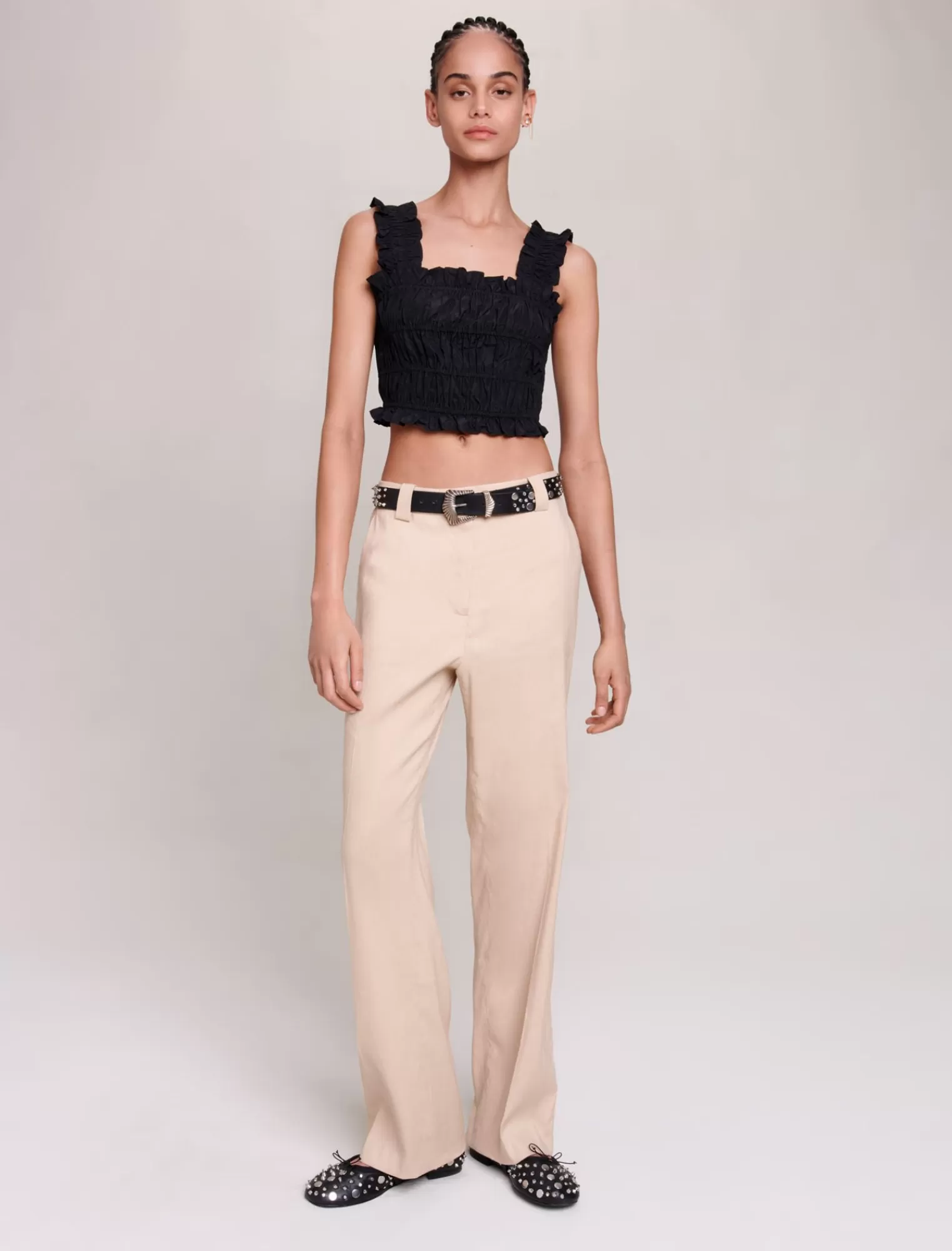 Women Maje Smocked Cropped Top
