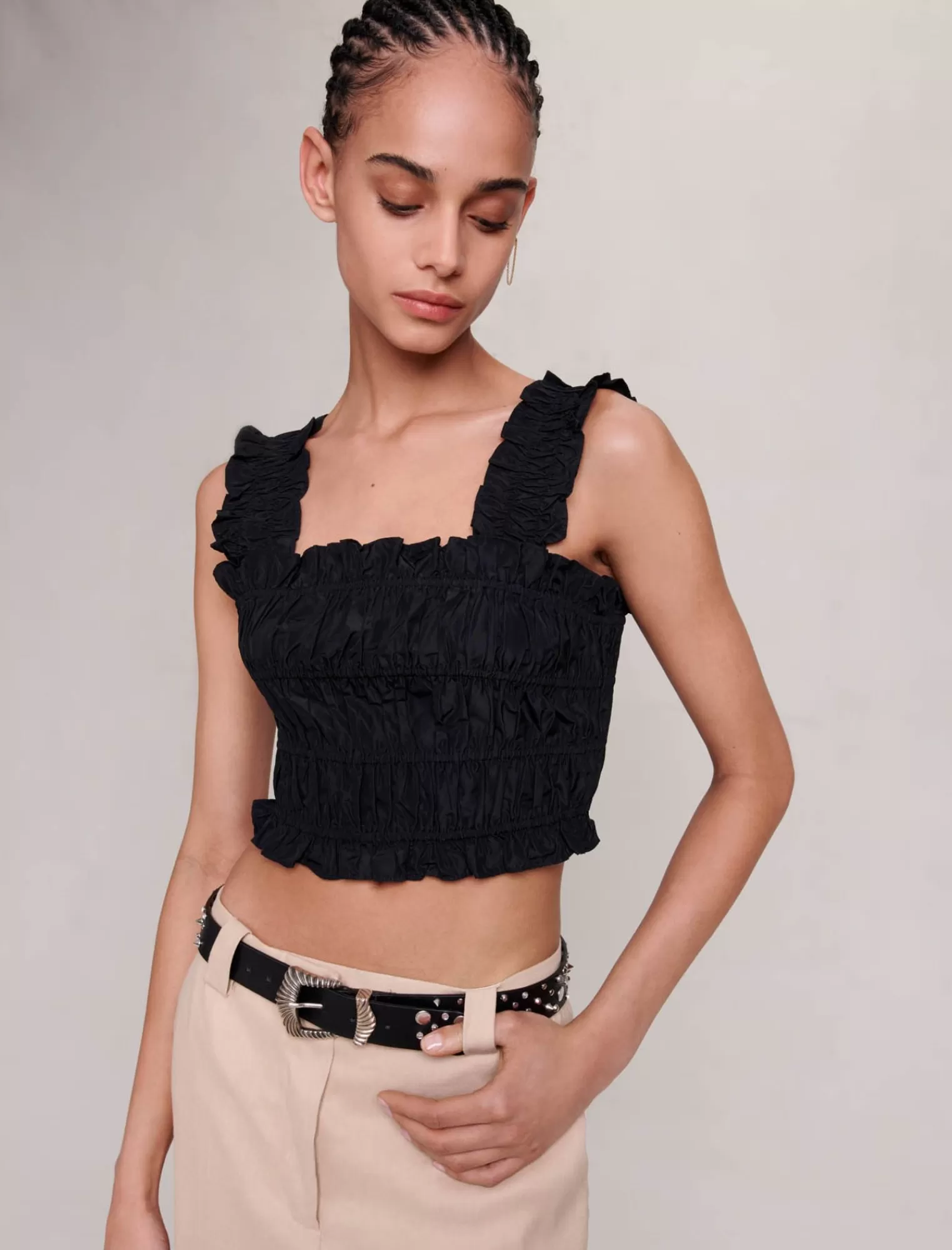 Women Maje Smocked Cropped Top