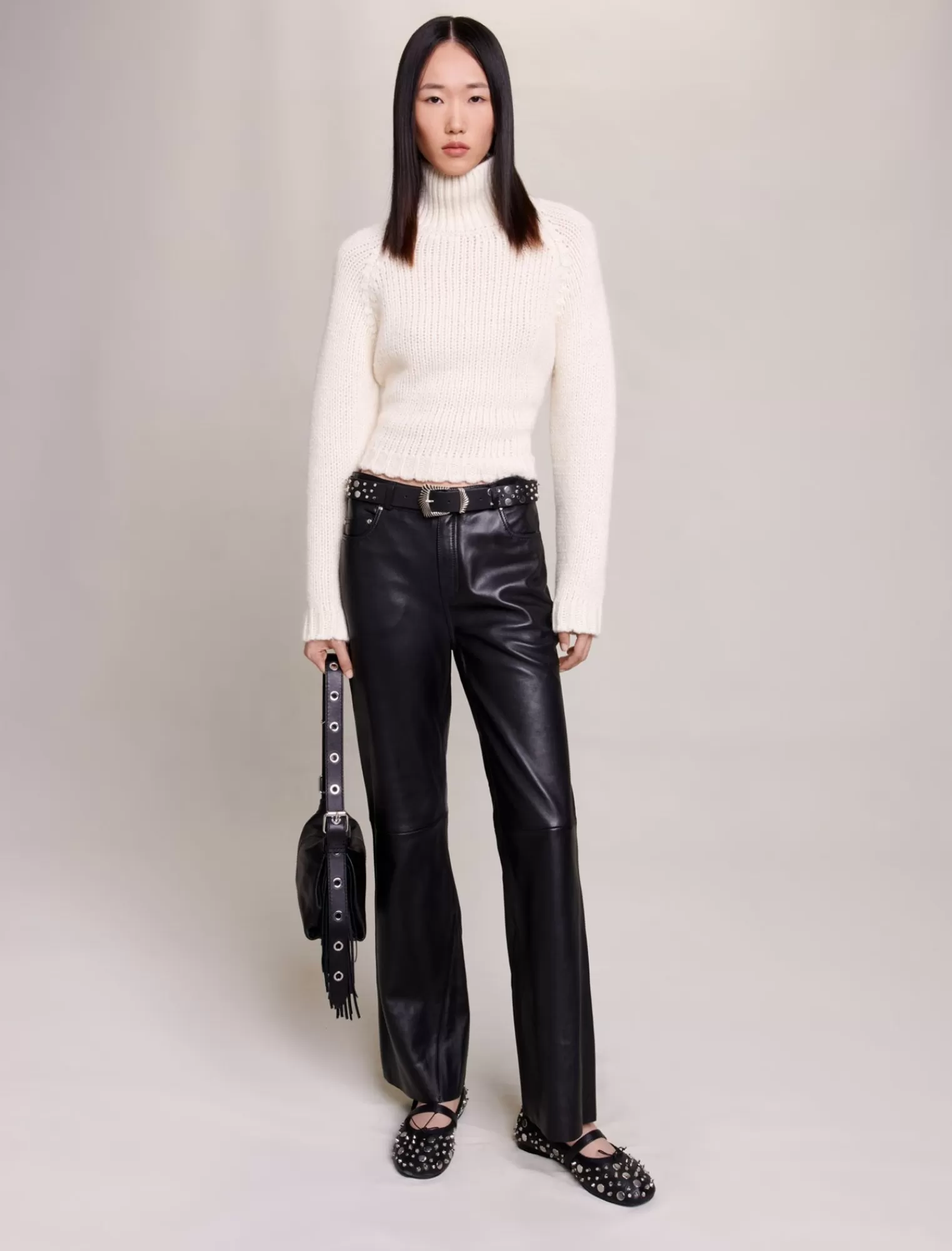 Women Maje Straight Leather Pants