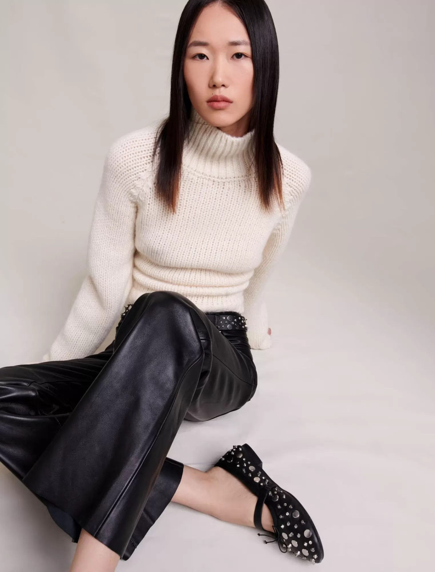 Women Maje Straight Leather Pants