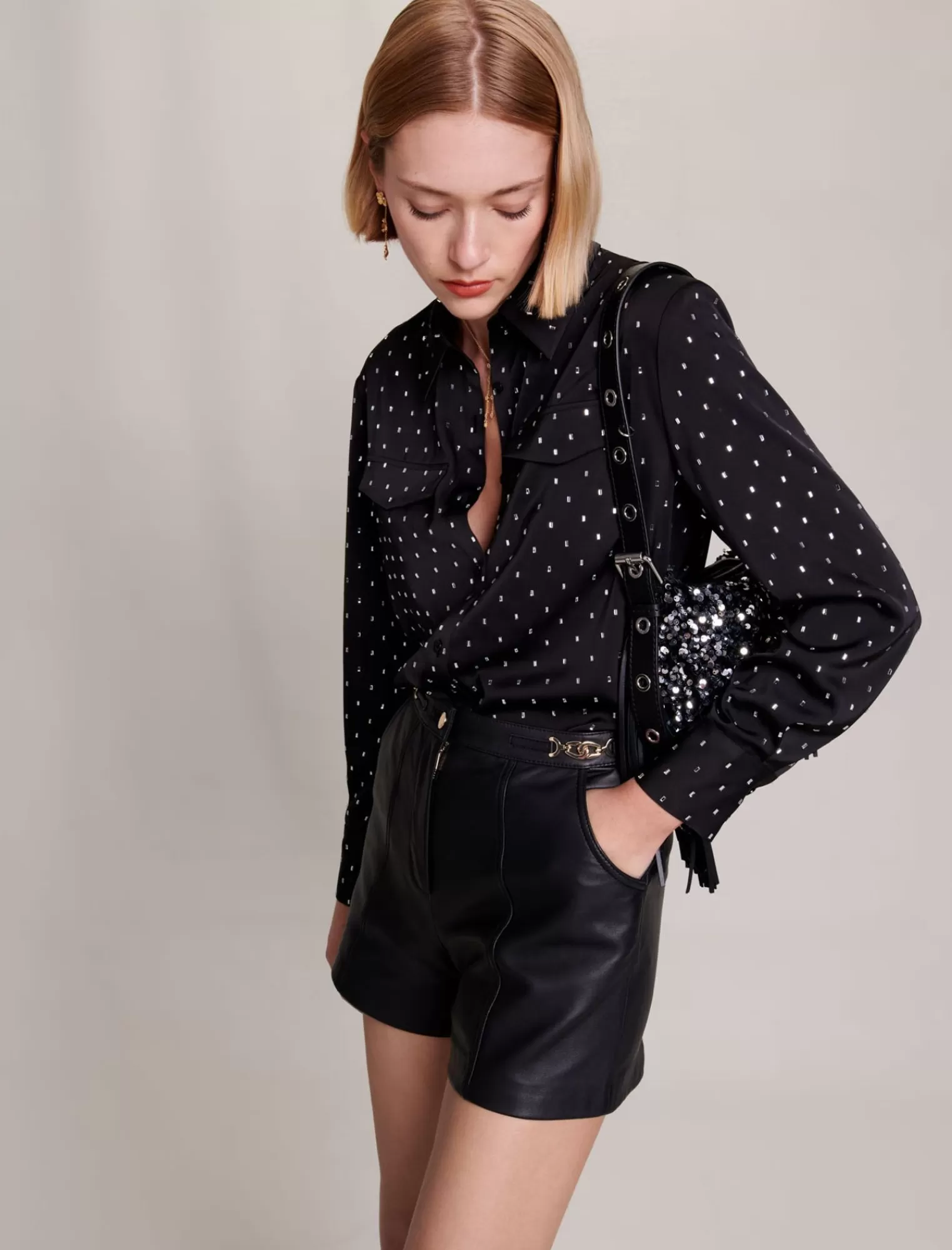 Women Maje Straight Leather Shorts