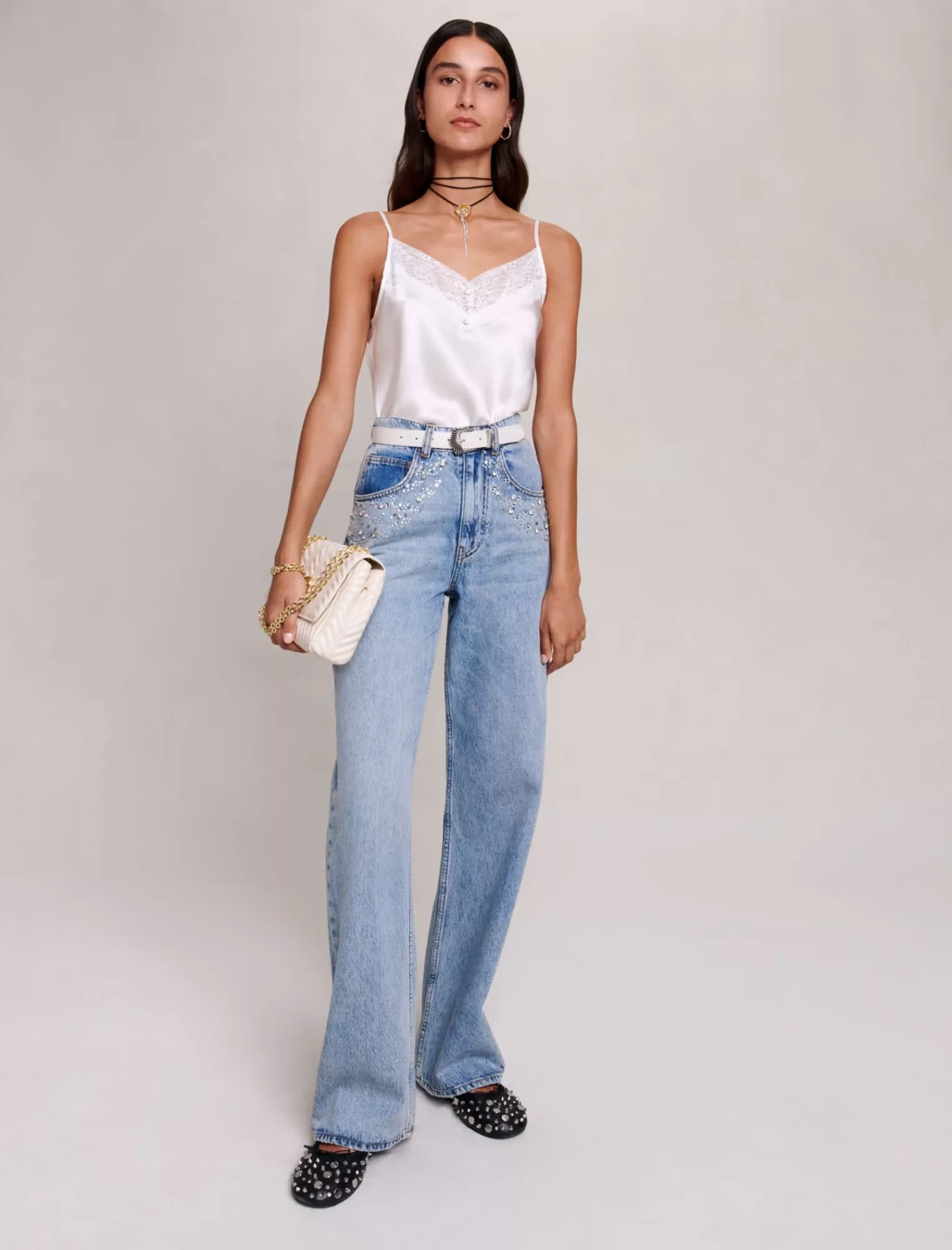 Women Maje Straight Leg Jeans With Rhinestones