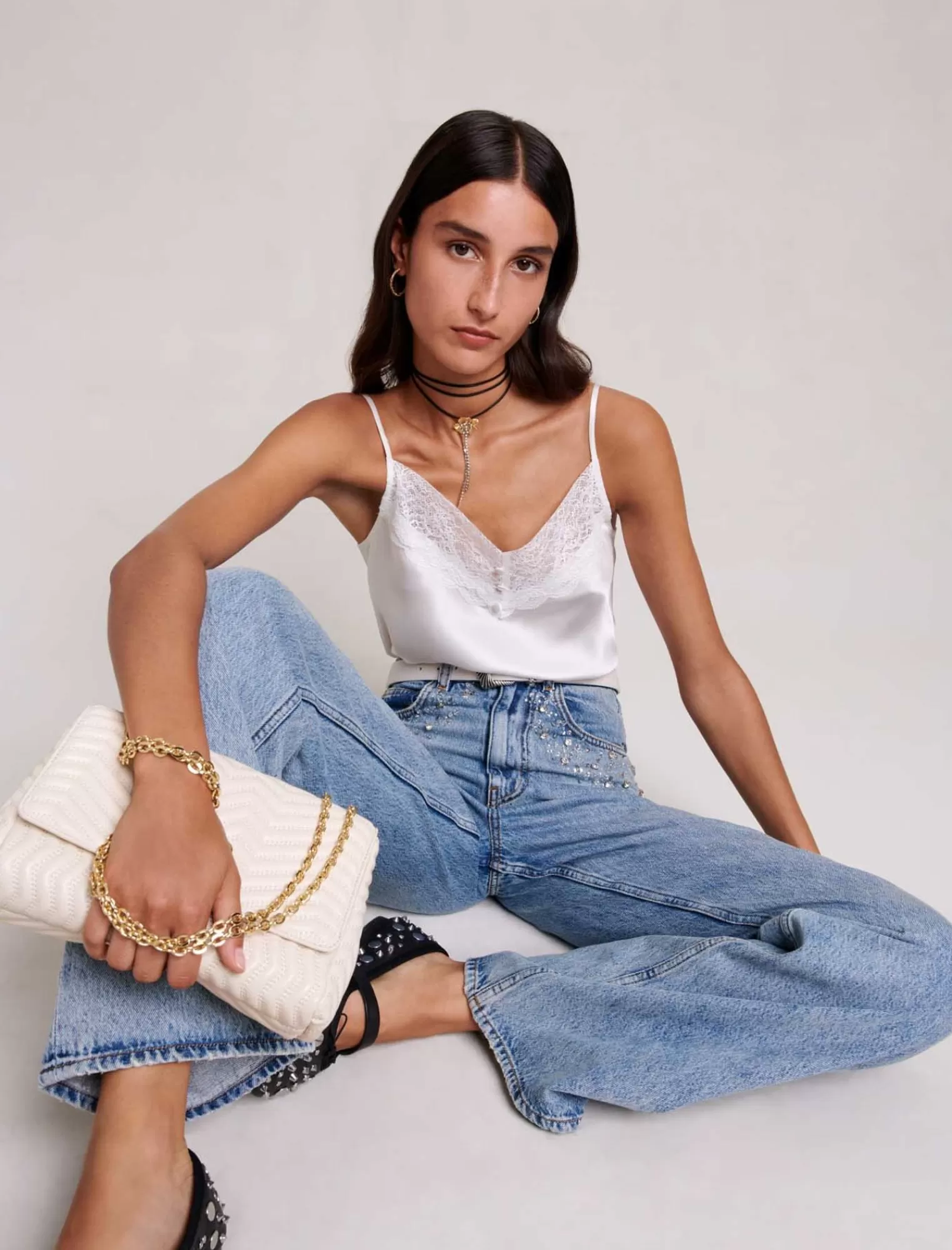 Women Maje Straight Leg Jeans With Rhinestones