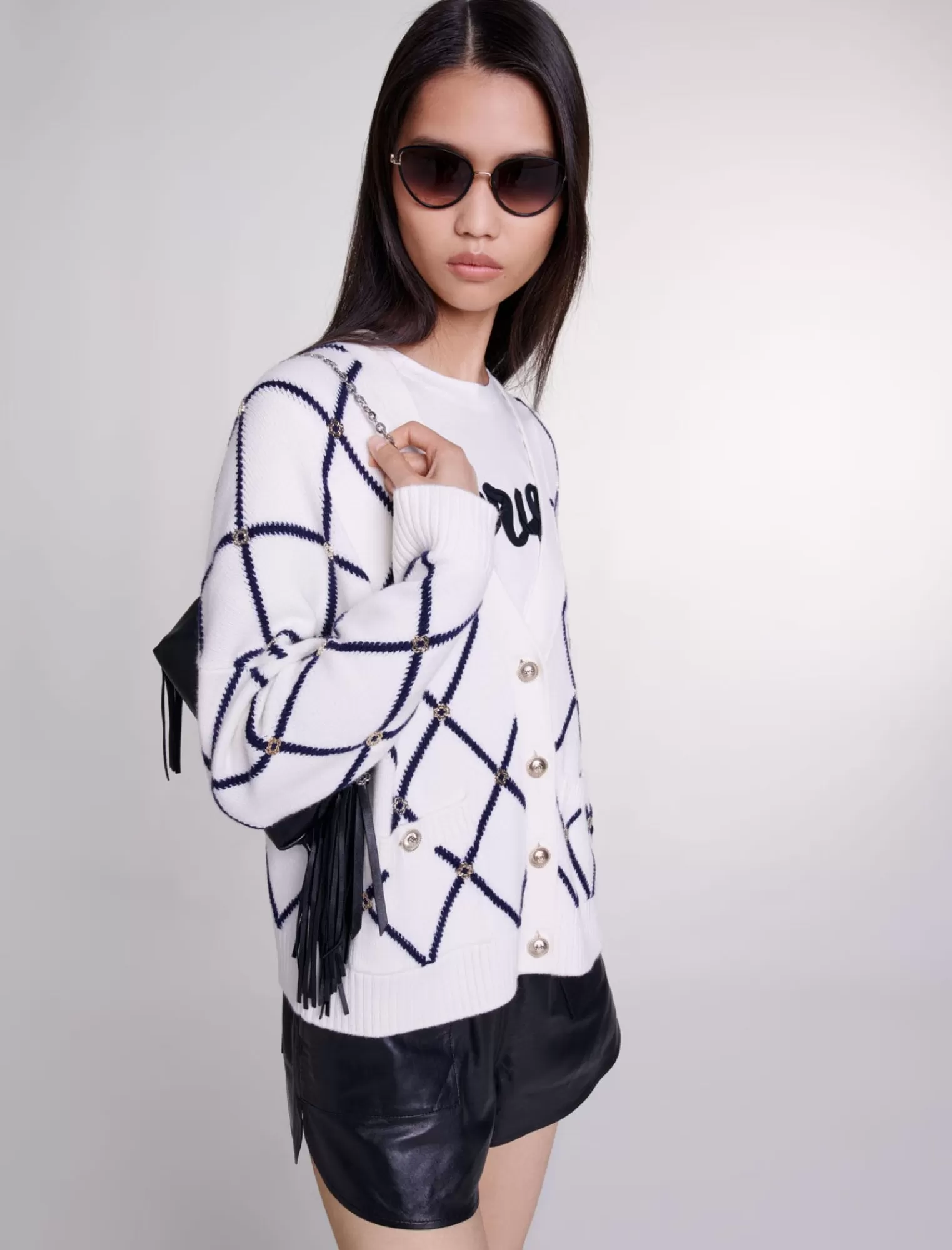 Women Maje Straight V Neck Cardigan With Print
