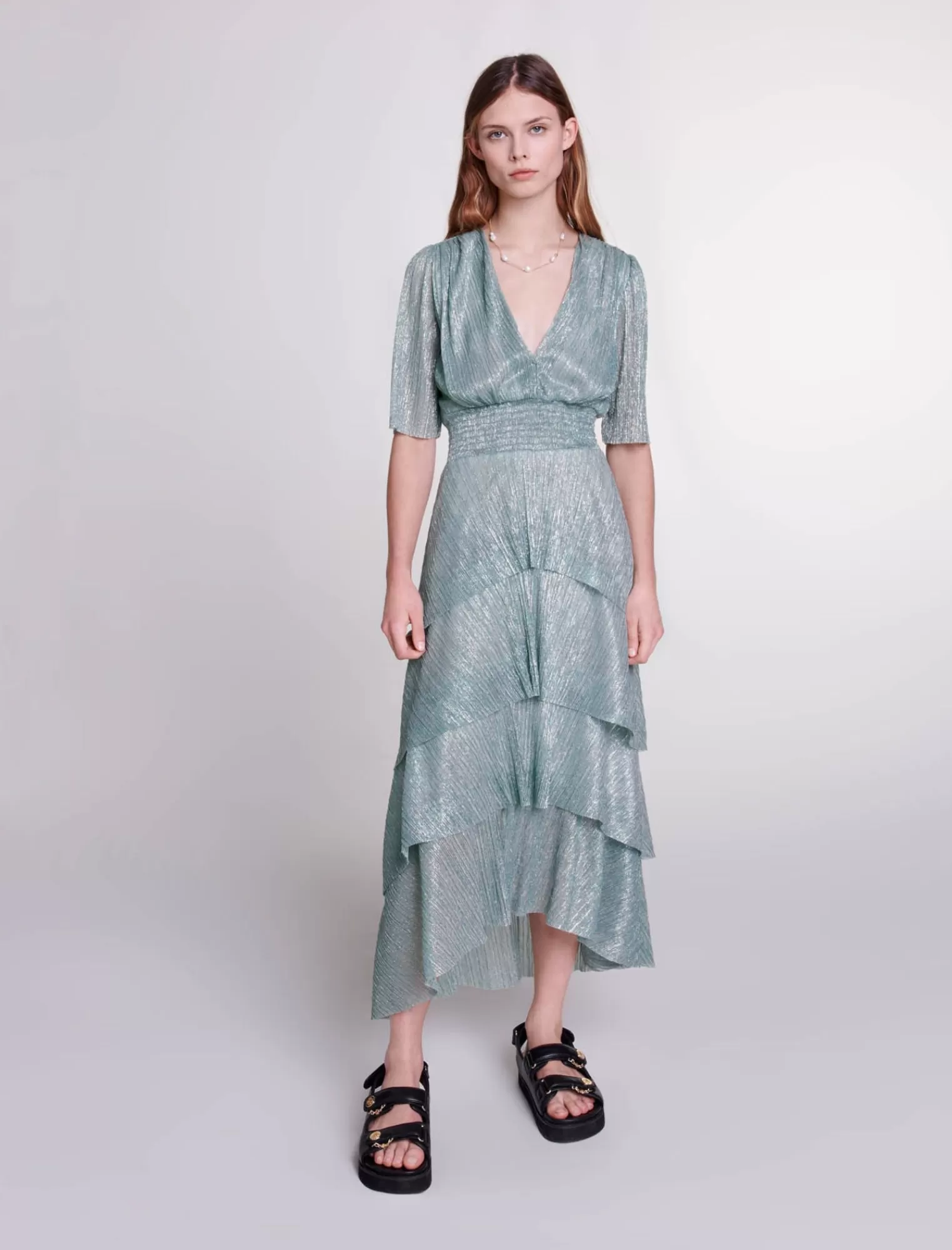 Women Maje Stretch Lurex Ruffled Dress