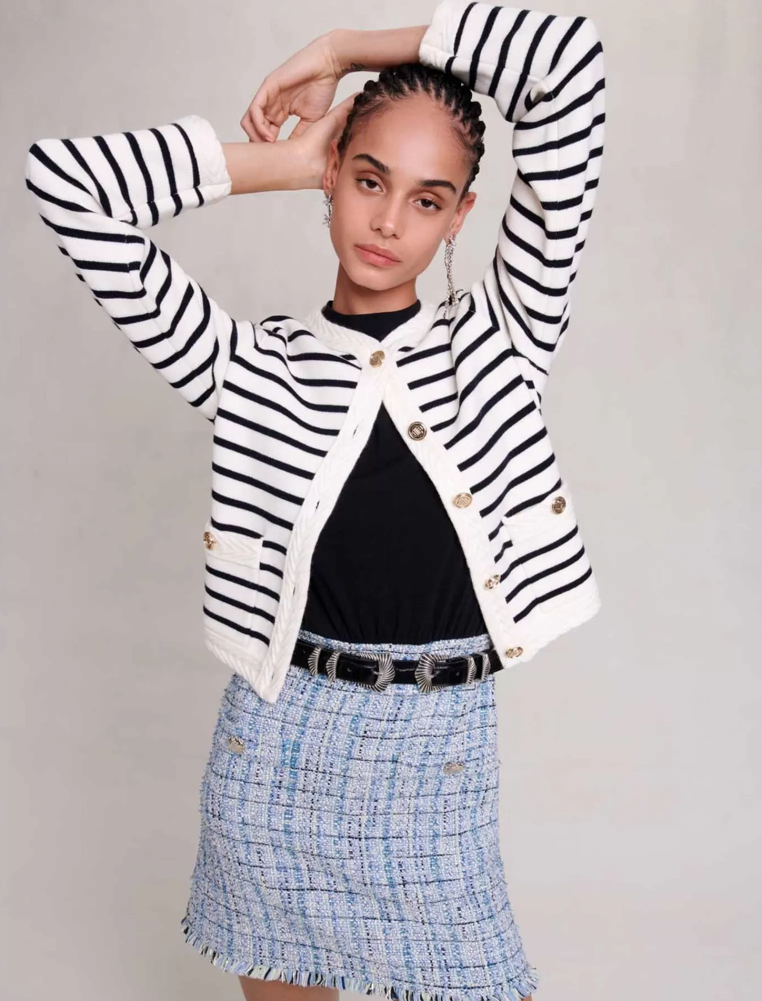 Women Maje Striped Knit Cardigan