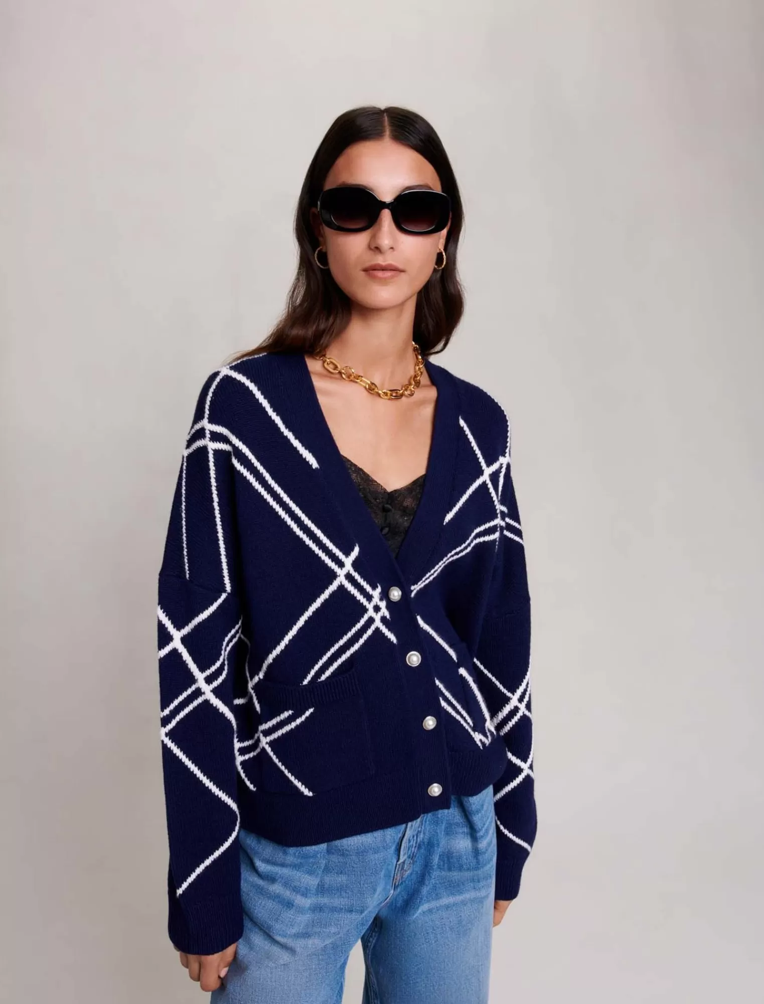 Women Maje Striped Knit Cardigan
