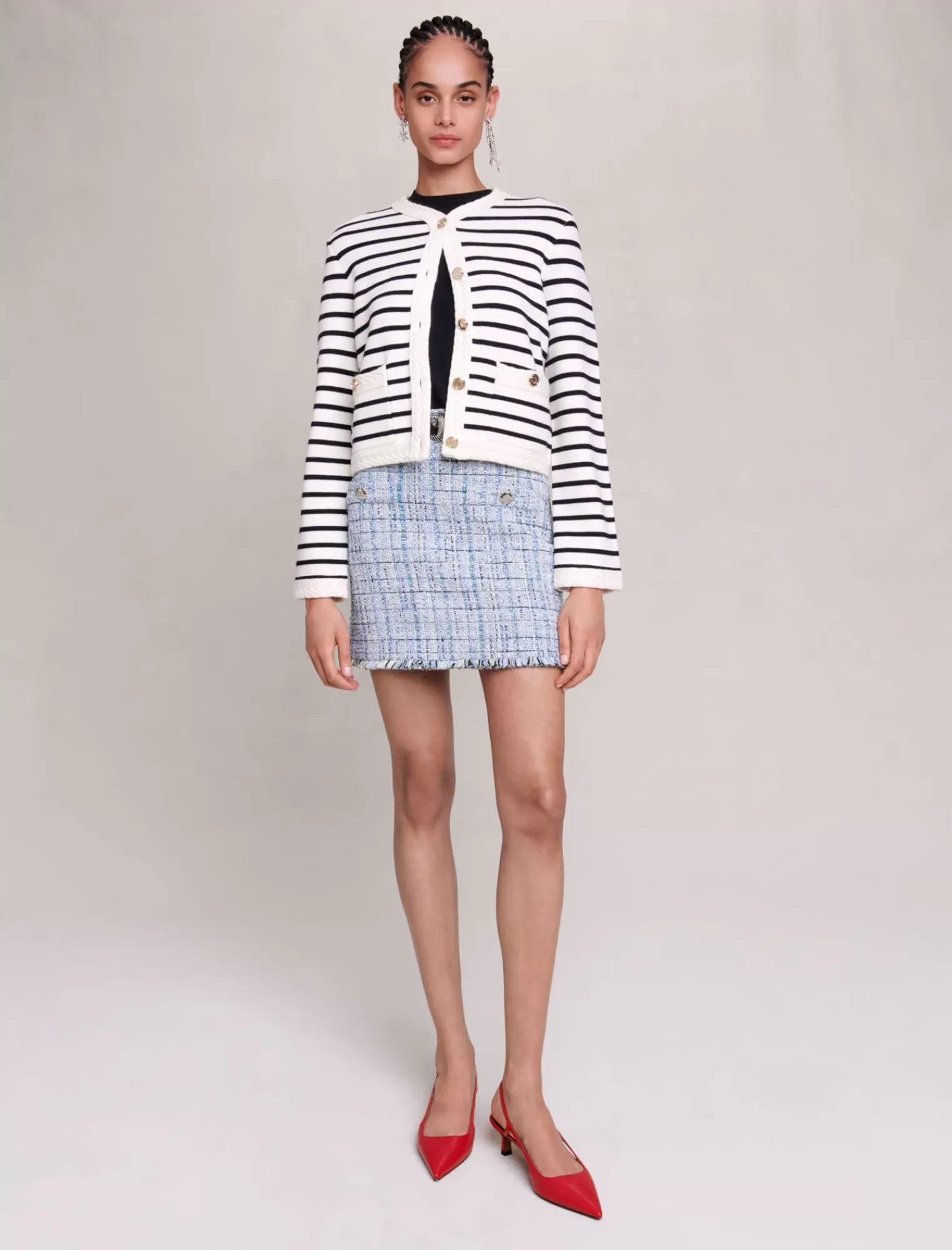 Women Maje Striped Knit Cardigan