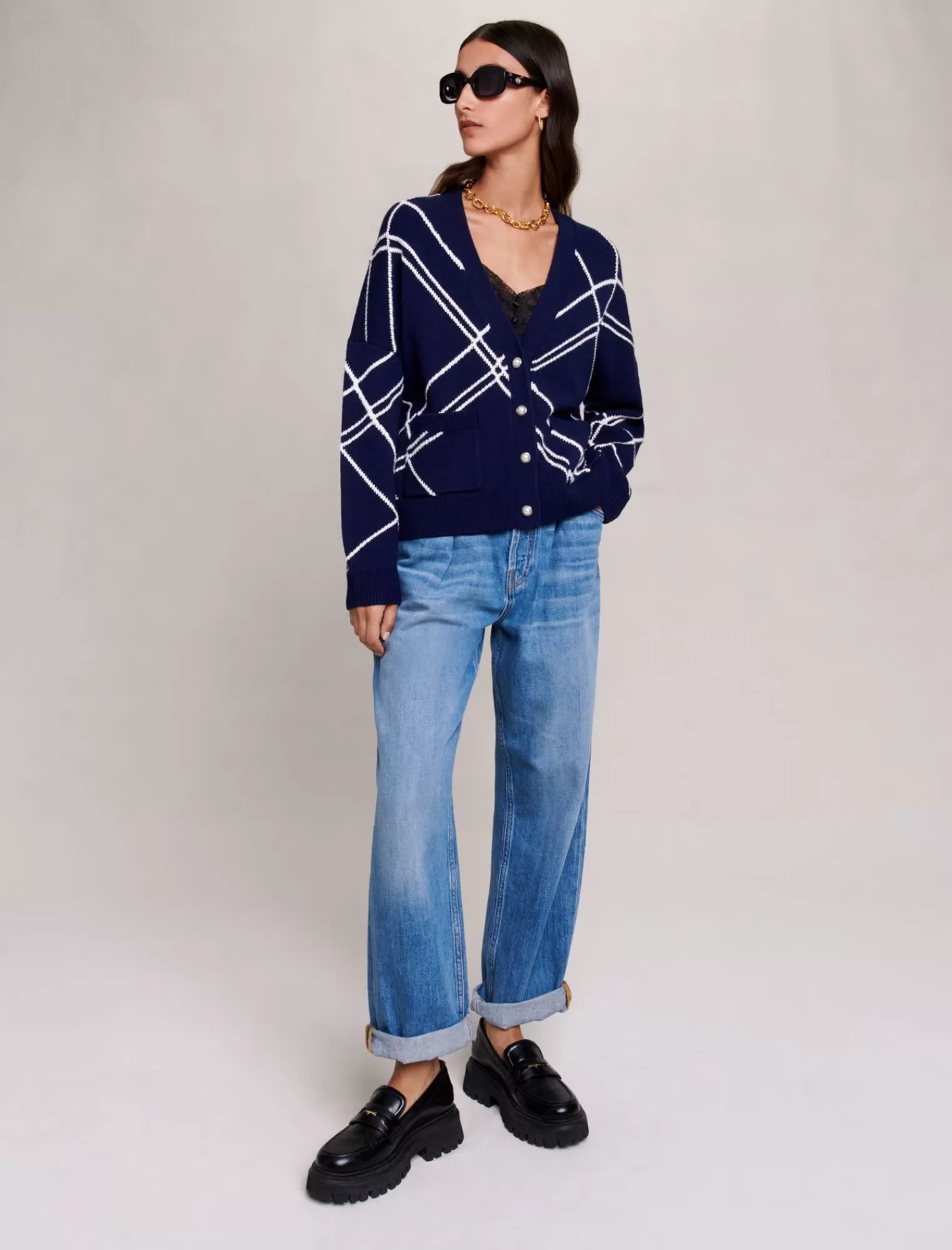 Women Maje Striped Knit Cardigan