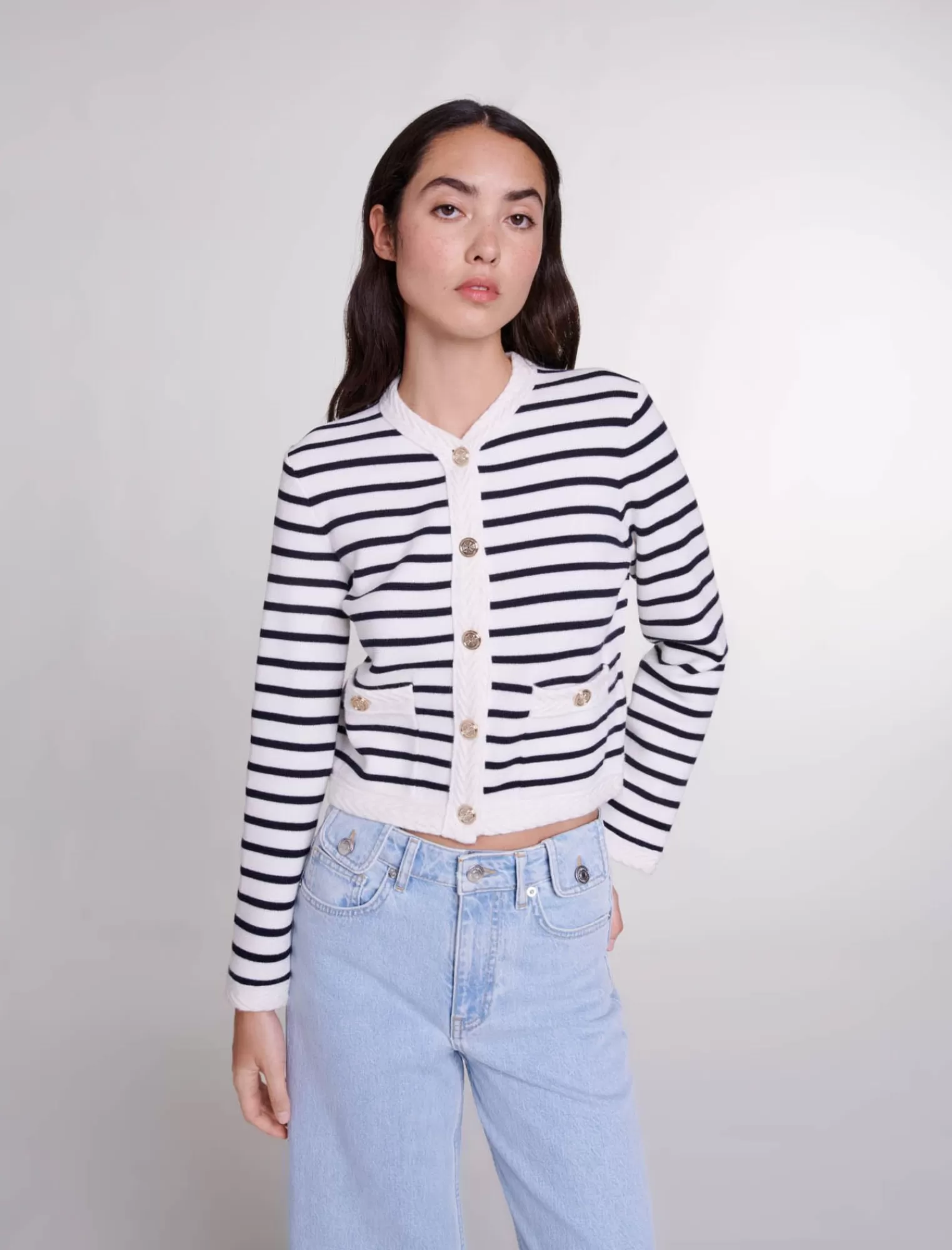 Women Maje Stripy Knit Cardigan