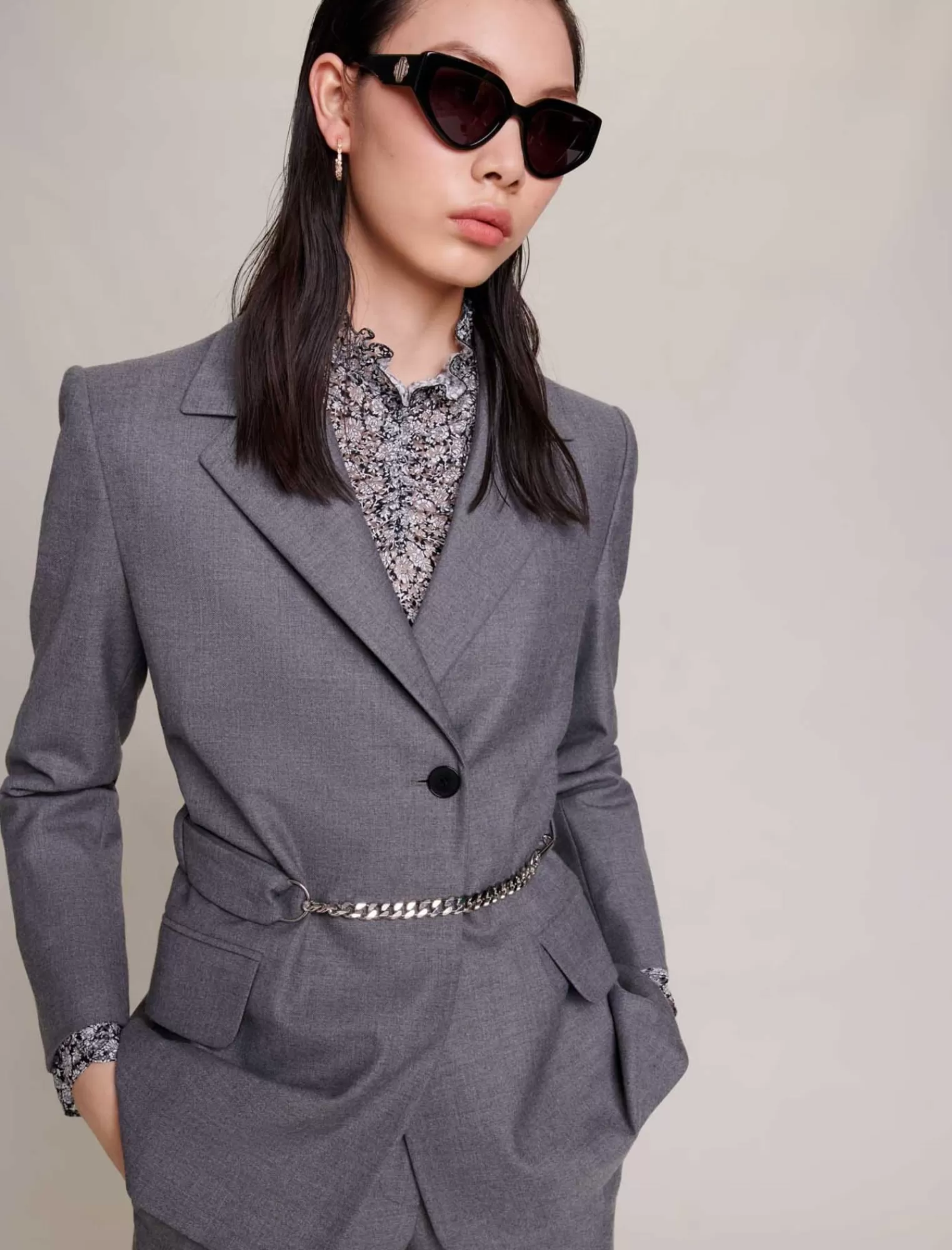 Women Maje Suit Jacket With Chain Belt