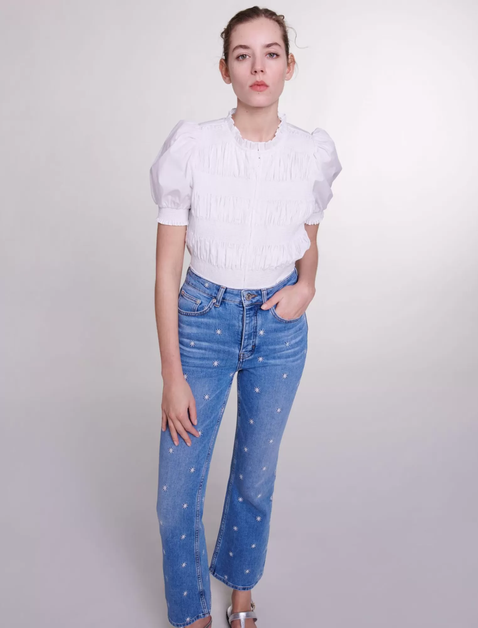 Women Maje Sun Embroidered Denim Jeans