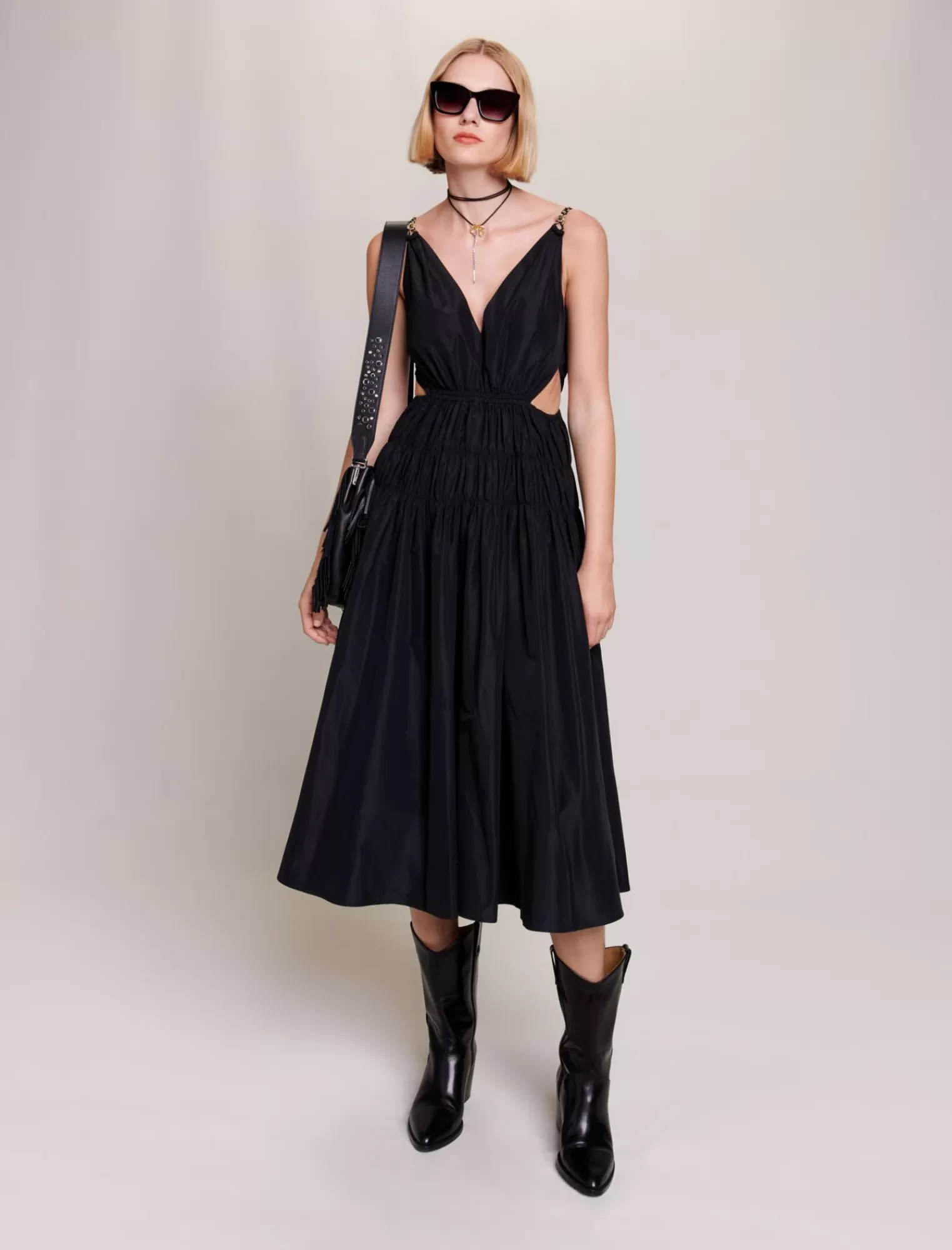 Women Maje Taffeta Dress With Cut Out At The Waist