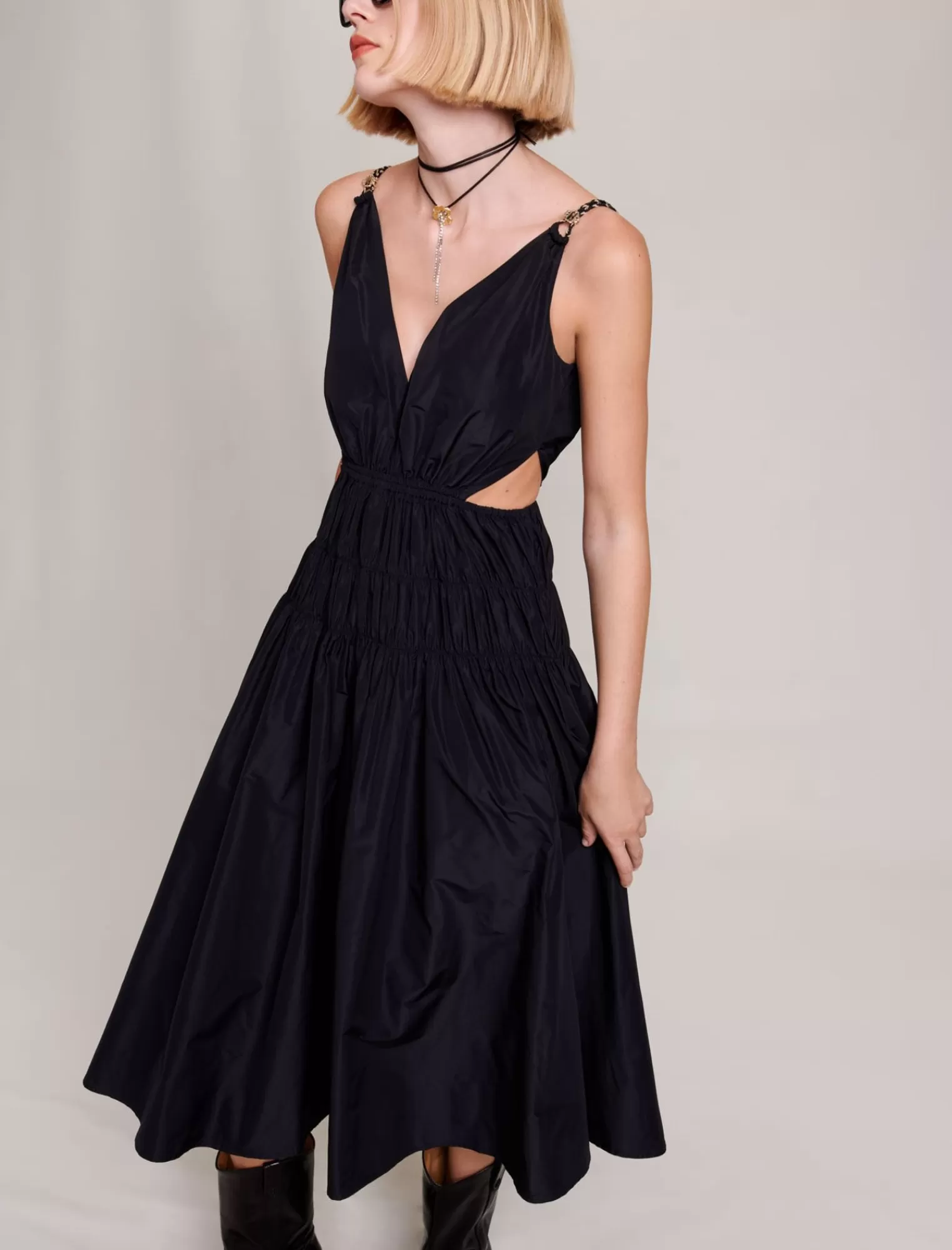 Women Maje Taffeta Dress With Cut Out At The Waist