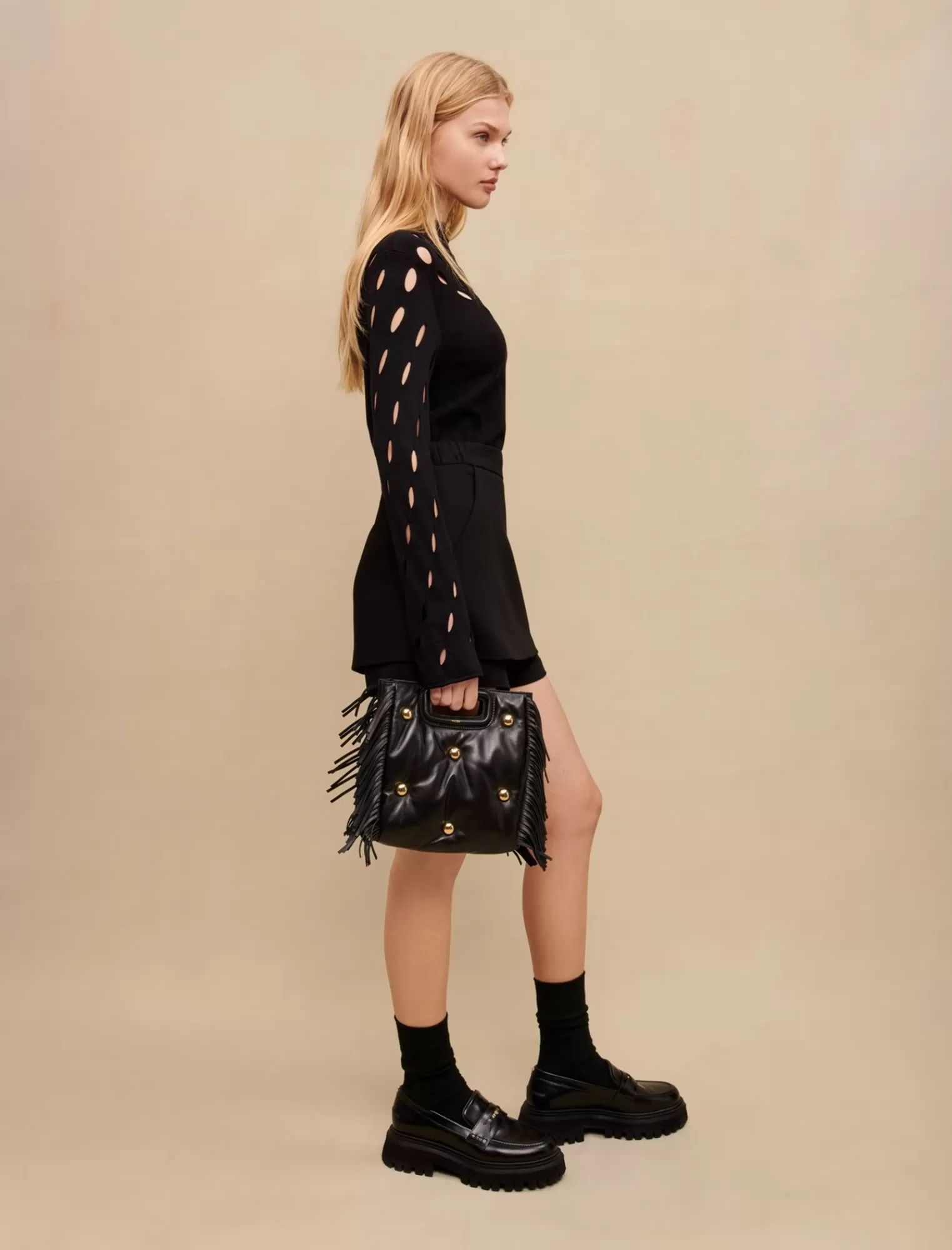 Women Maje Trompe L'Oeil Shorts In Crepe Fabric