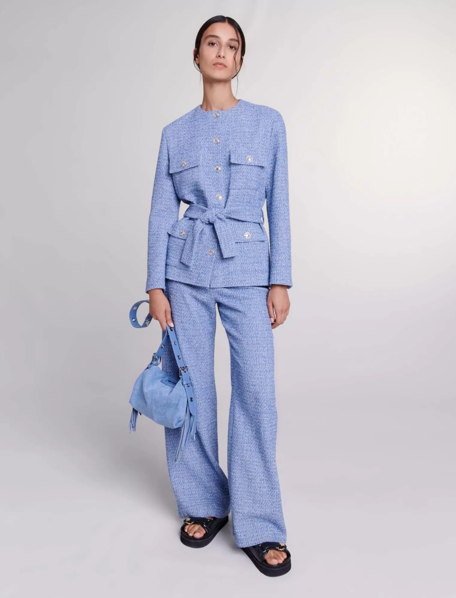 Women Maje Tweed Belted Jacket