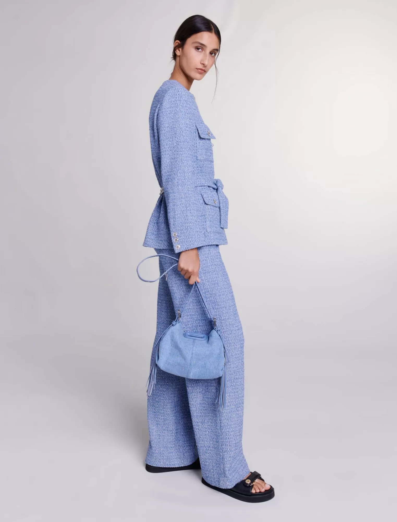 Women Maje Tweed Belted Jacket