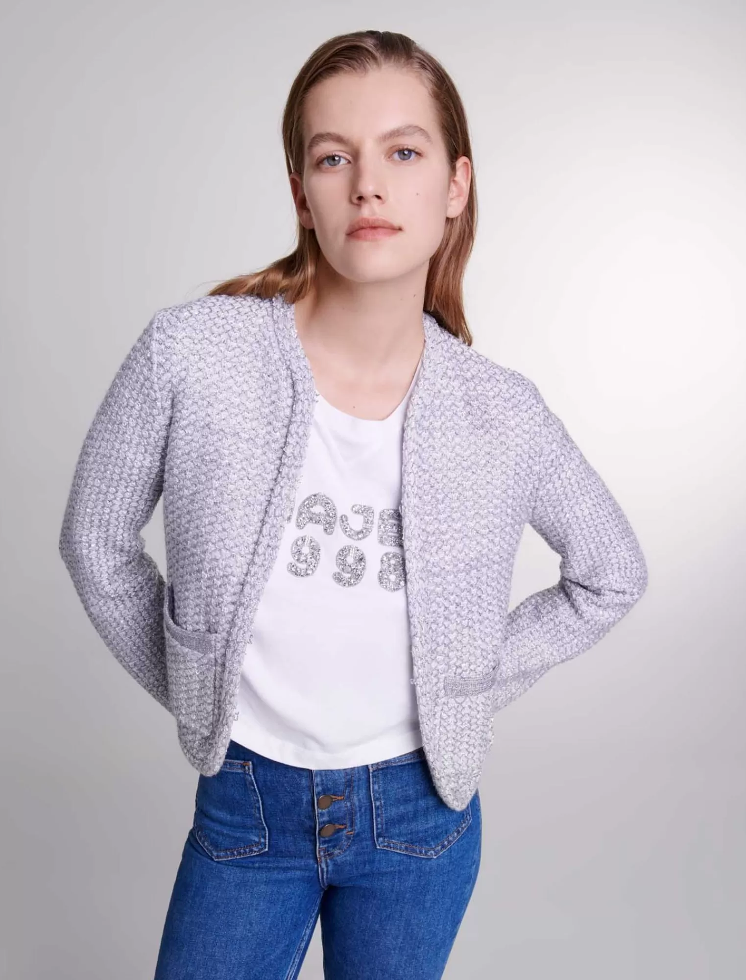 Women Maje Tweed Effect Knit Cardigan