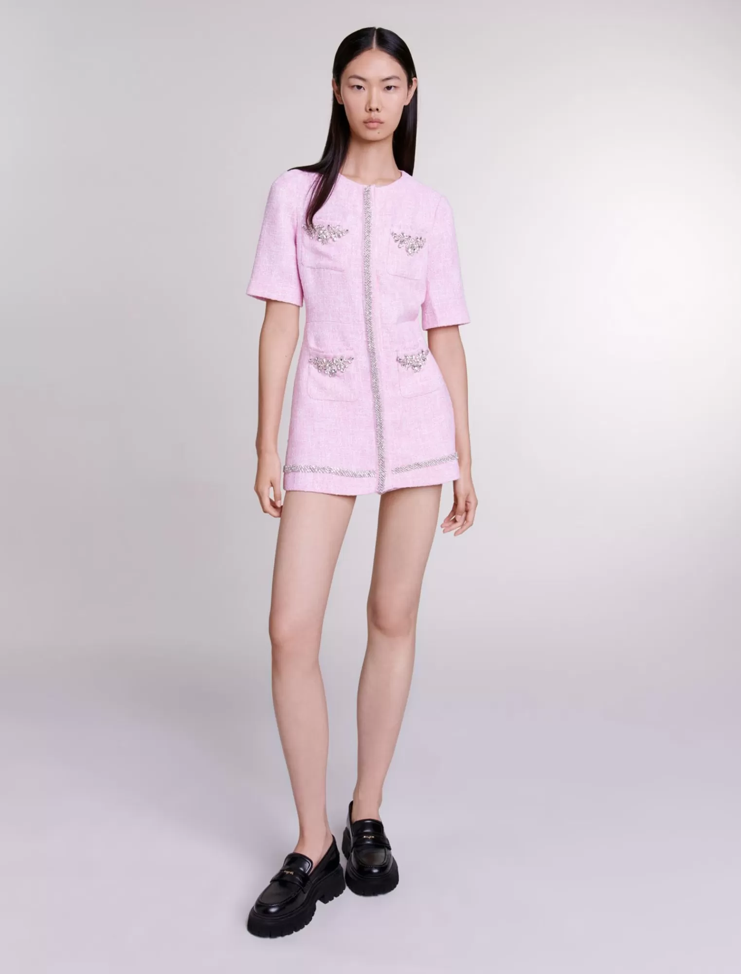 Women Maje Tweed Playsuit With Rhinestones
