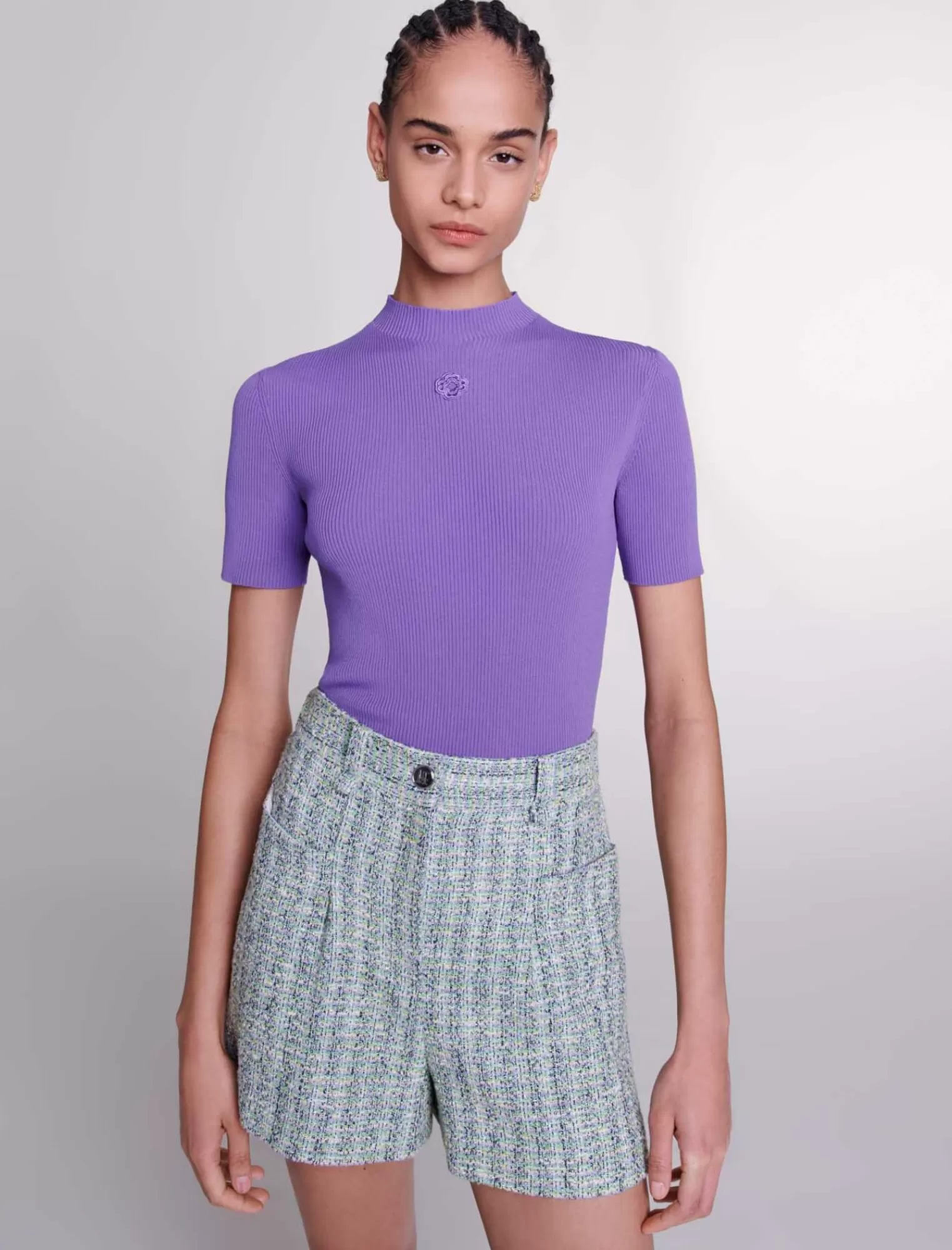 Women Maje Tweed Shorts With Silver Threads