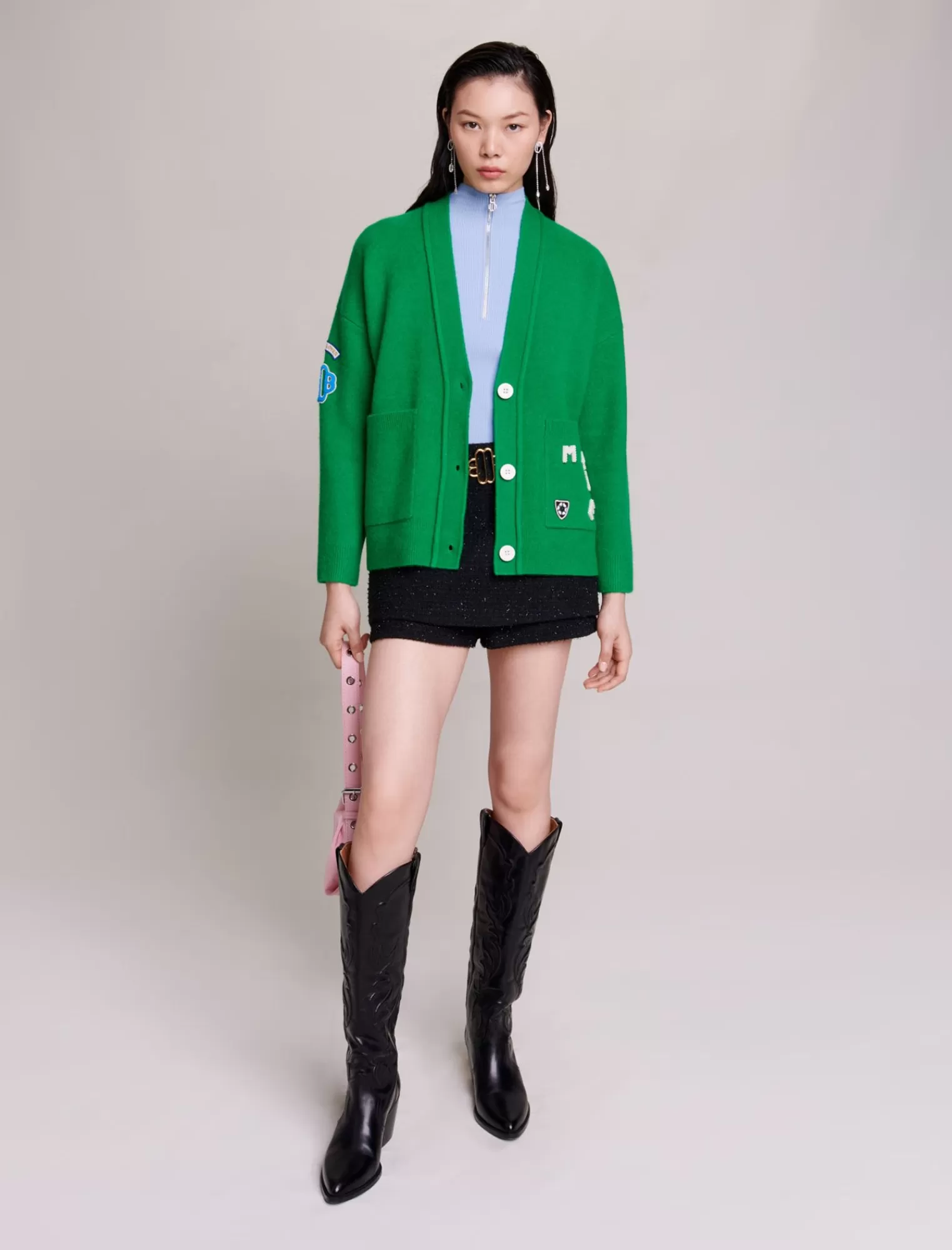 Women Maje Varsity Style Knitted Cardigan