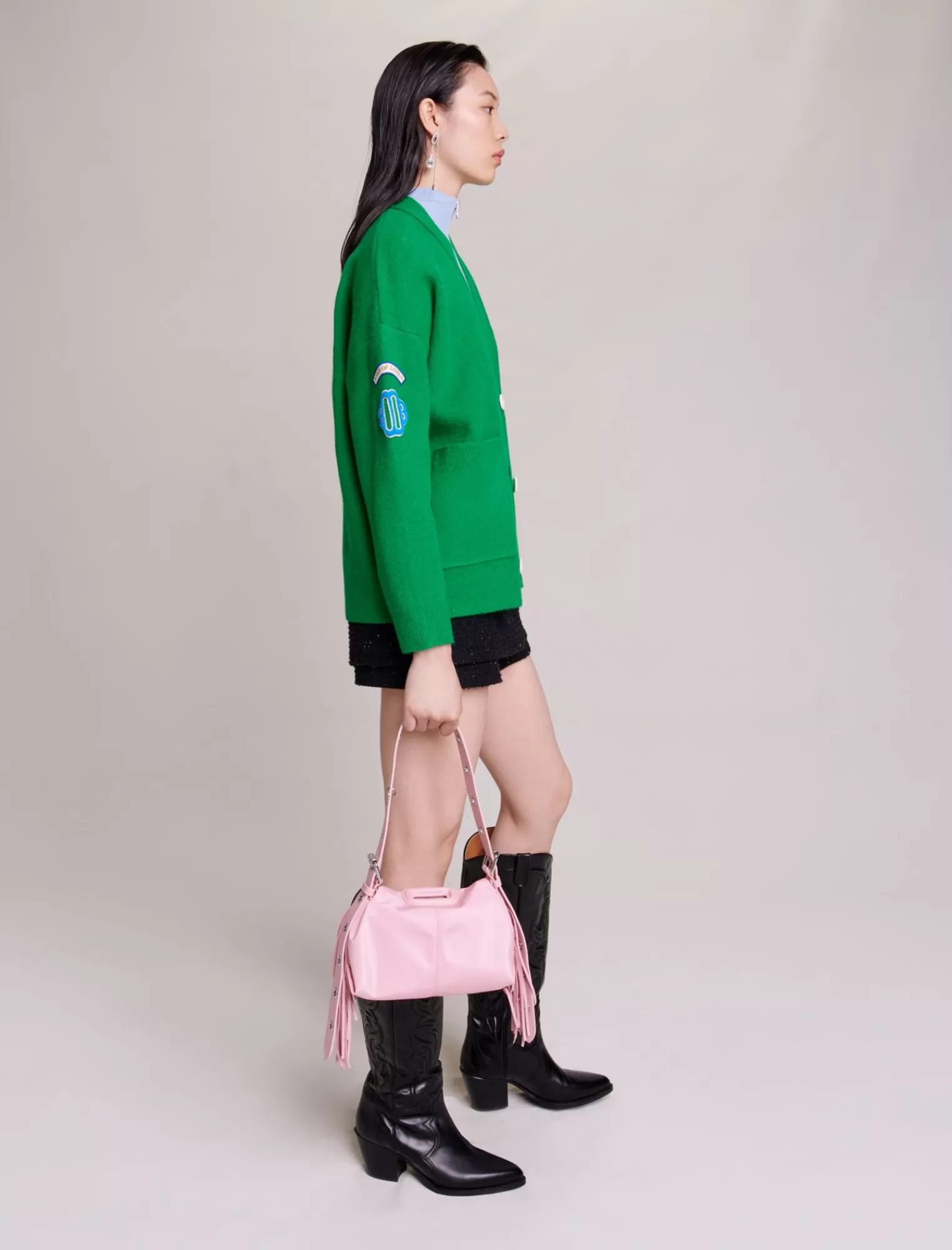 Women Maje Varsity Style Knitted Cardigan