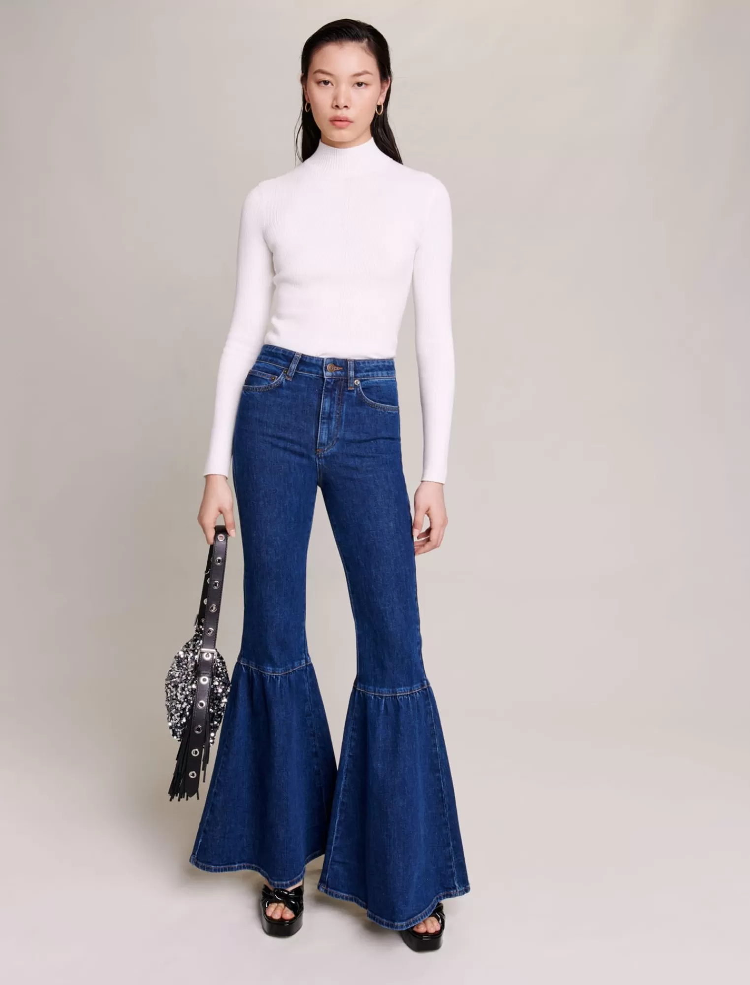 Women Maje White Ribbed Knit Jumper