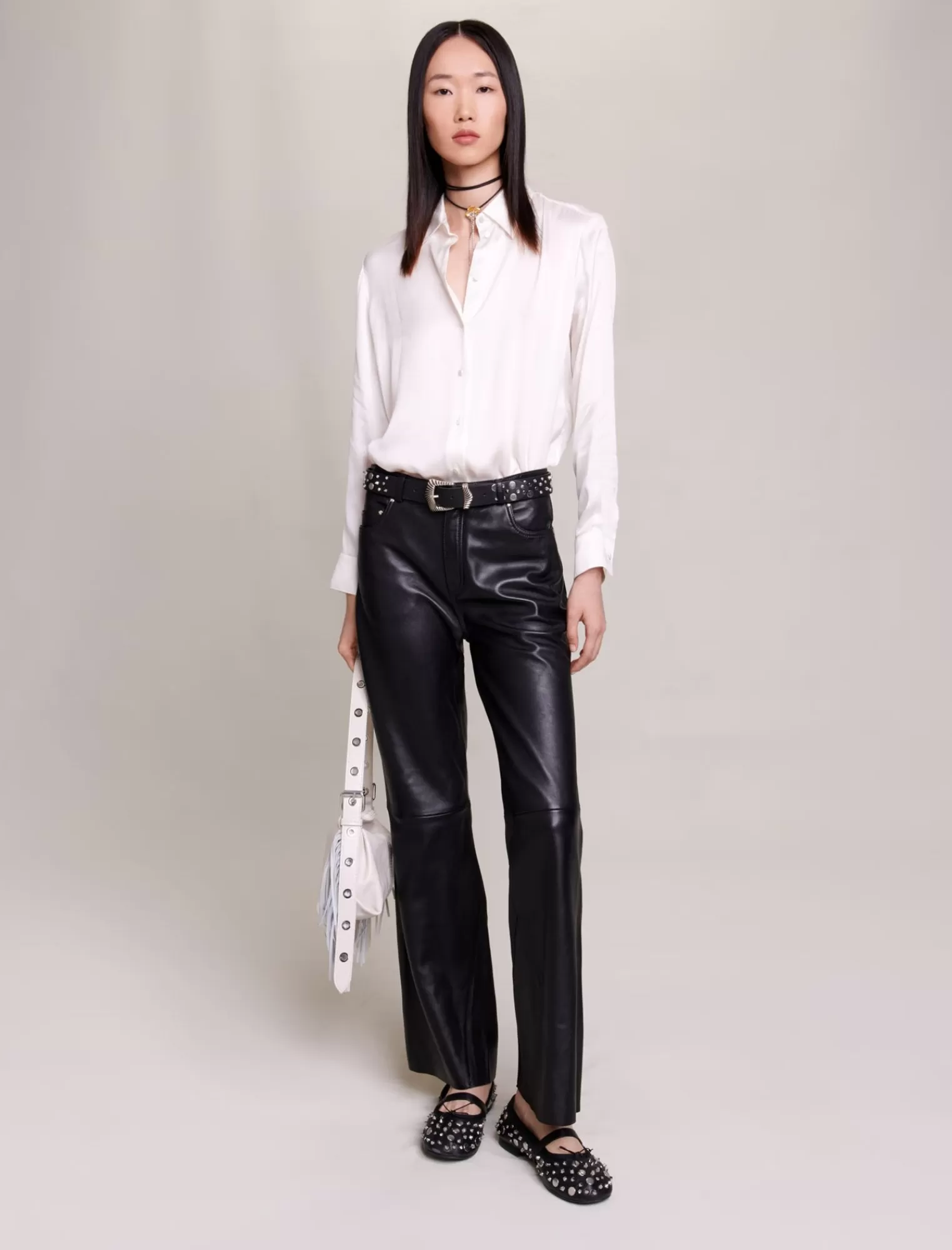 Women Maje White Silk Shirt