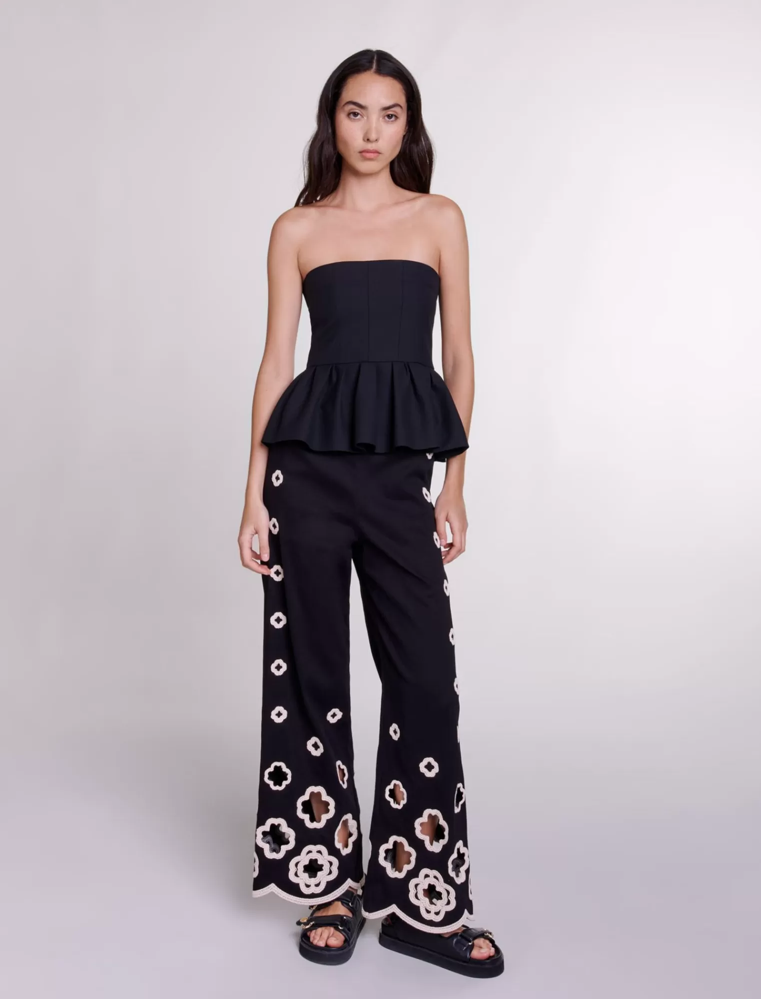 Women Maje Wide Leg Crochet Trousers