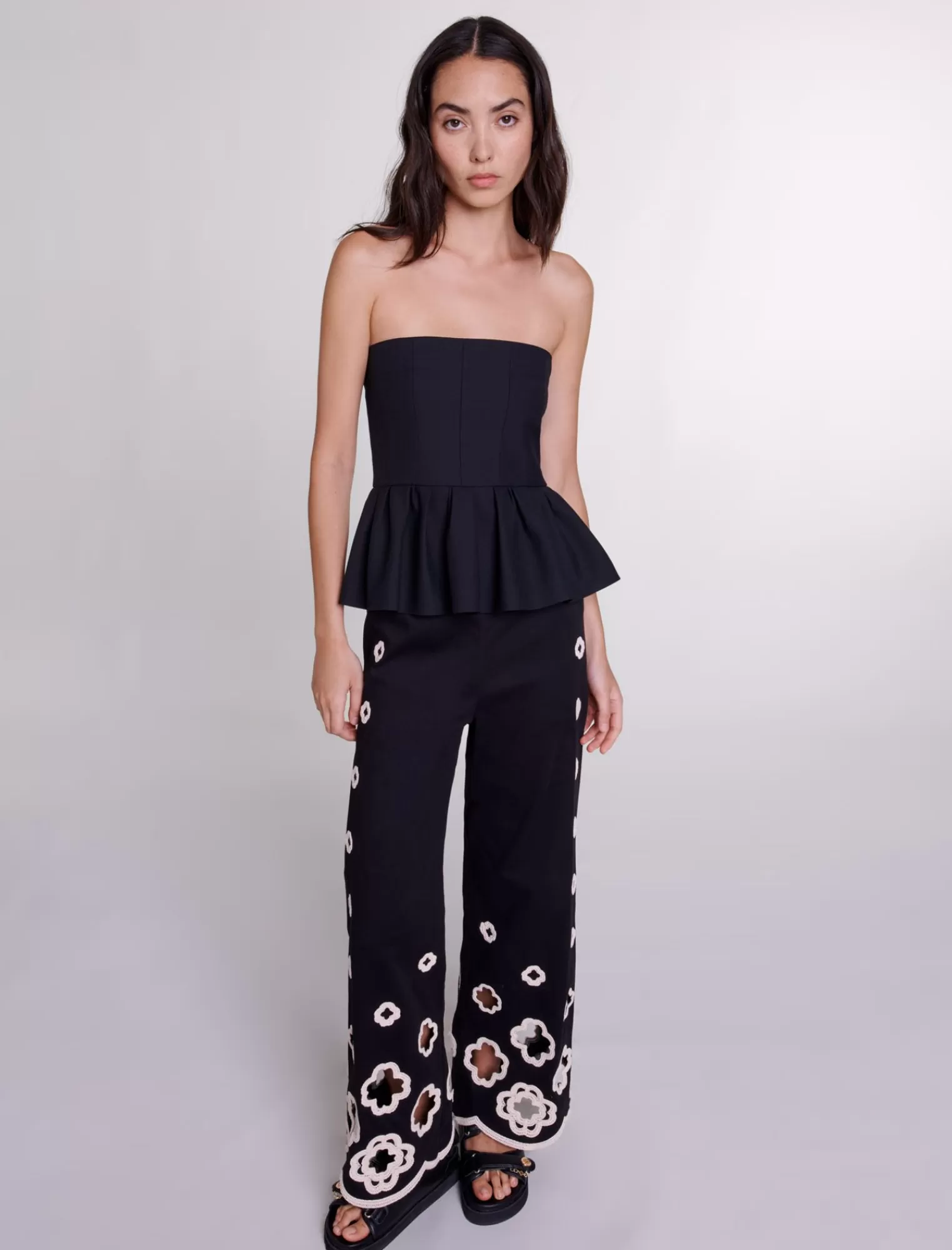 Women Maje Wide Leg Crochet Trousers
