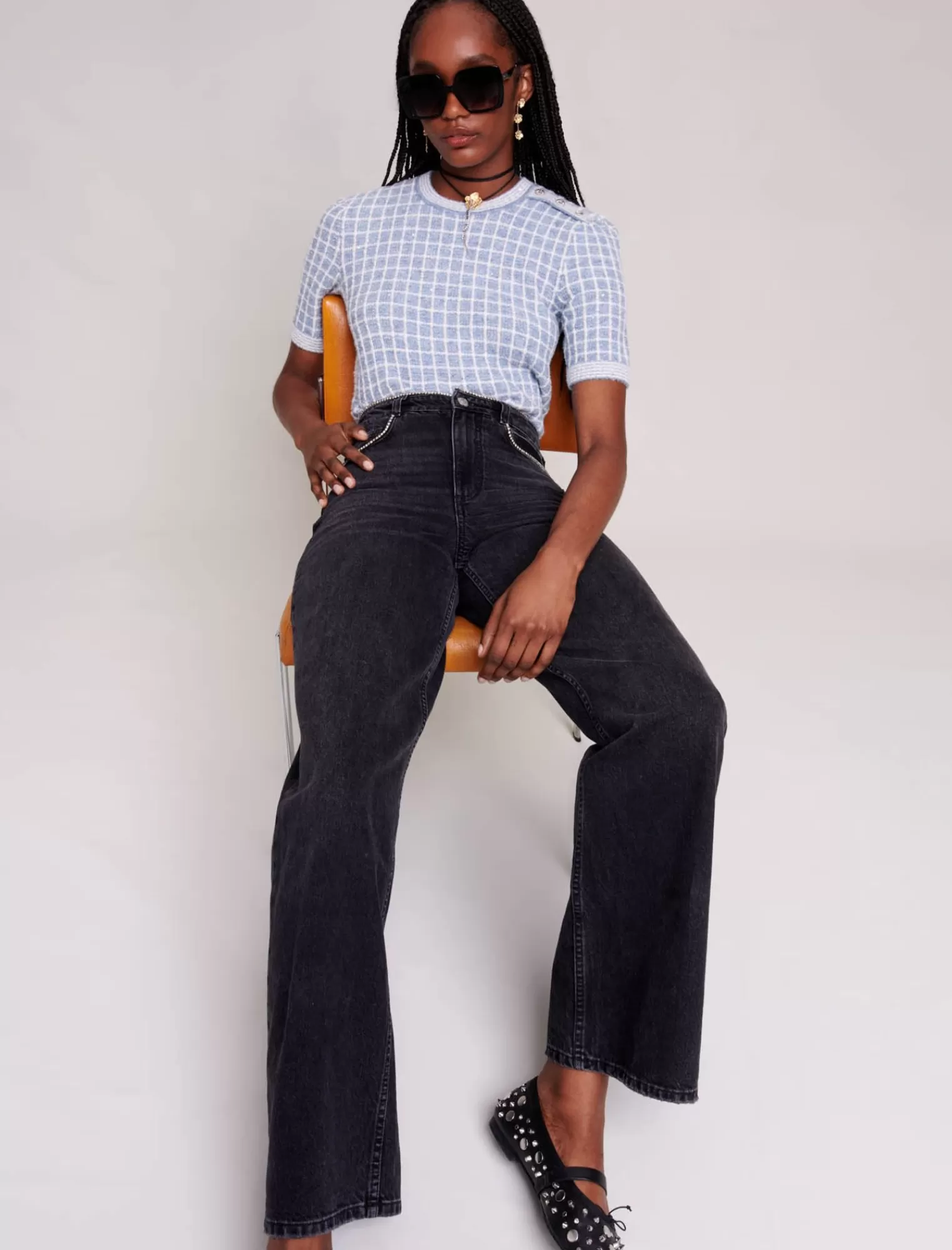 Women Maje Wide Leg Jeans With Rhinestones