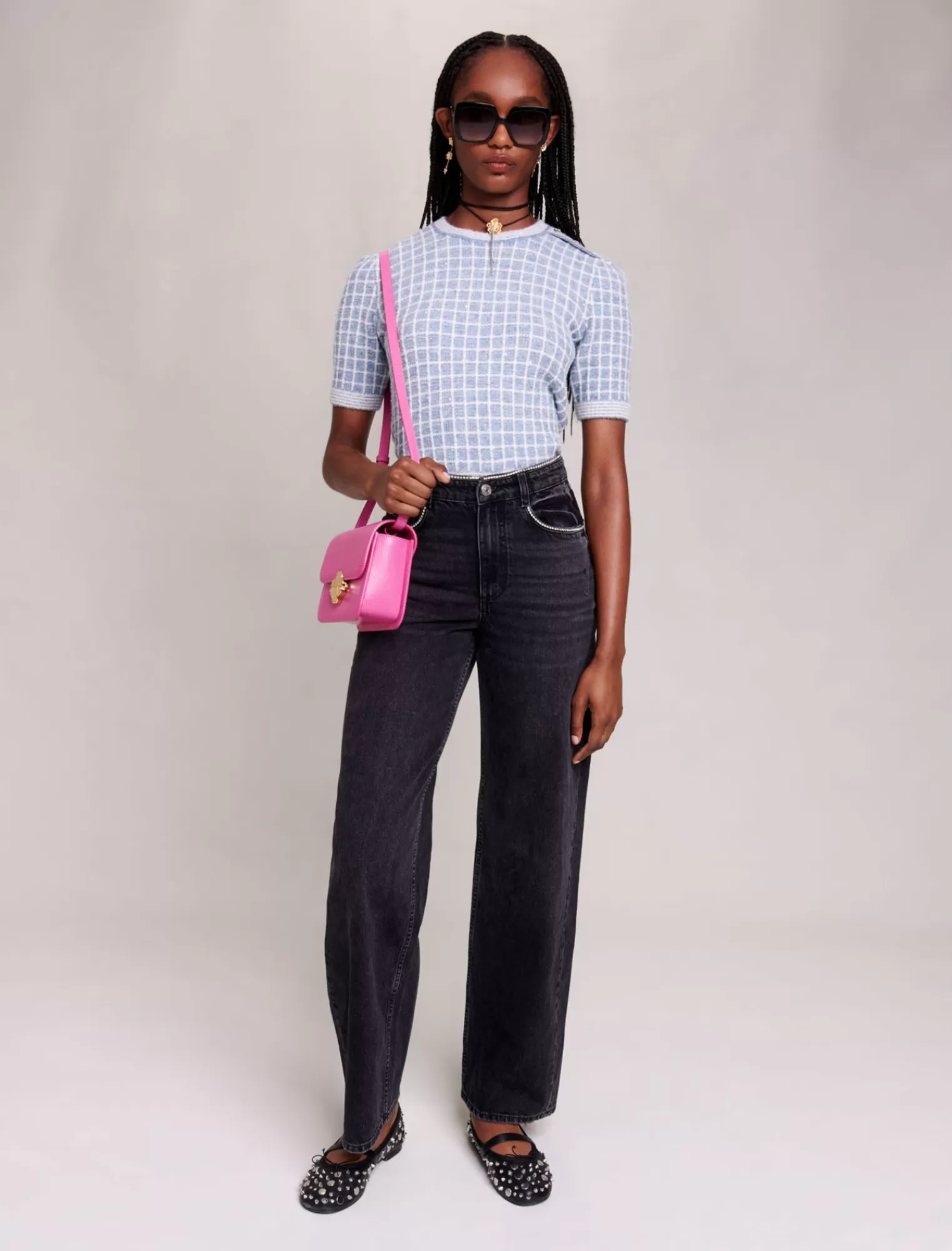 Women Maje Wide Leg Jeans With Rhinestones