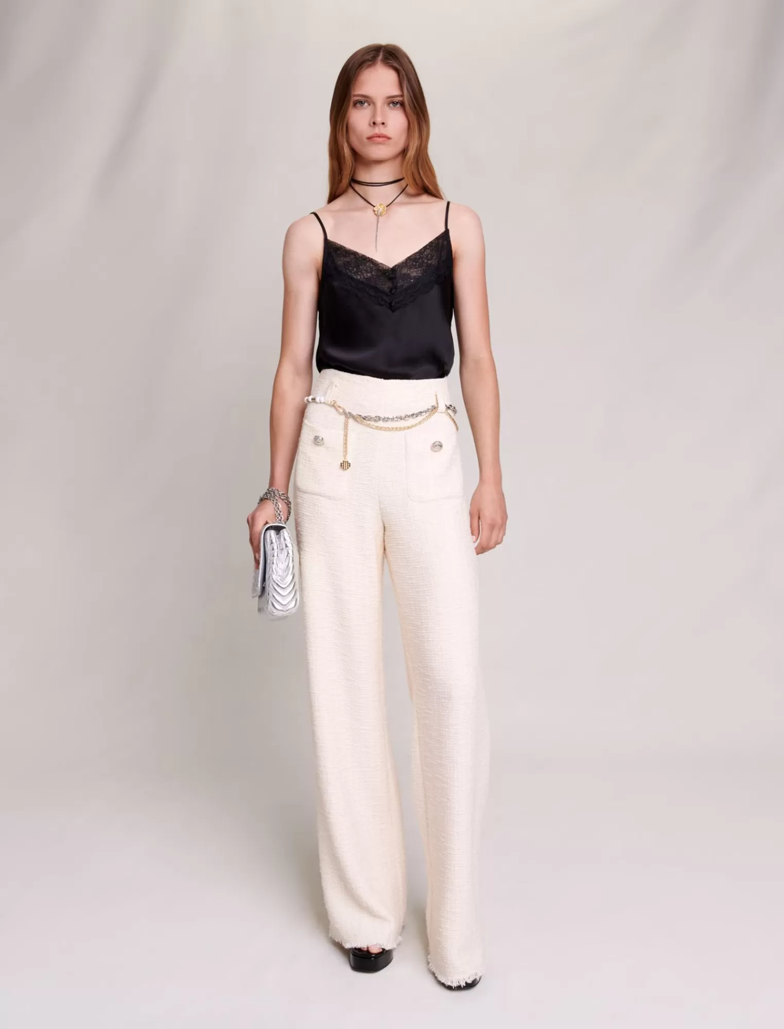 Women Maje Wide Leg Tweed Trousers