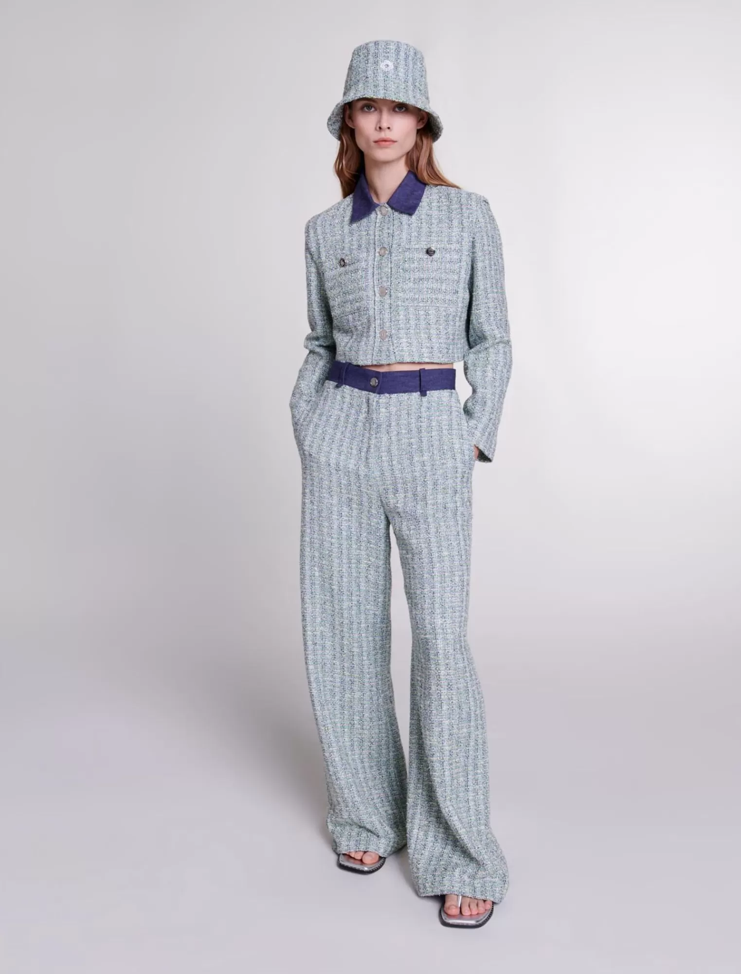 Women Maje Wide Leg Tweed Trousers