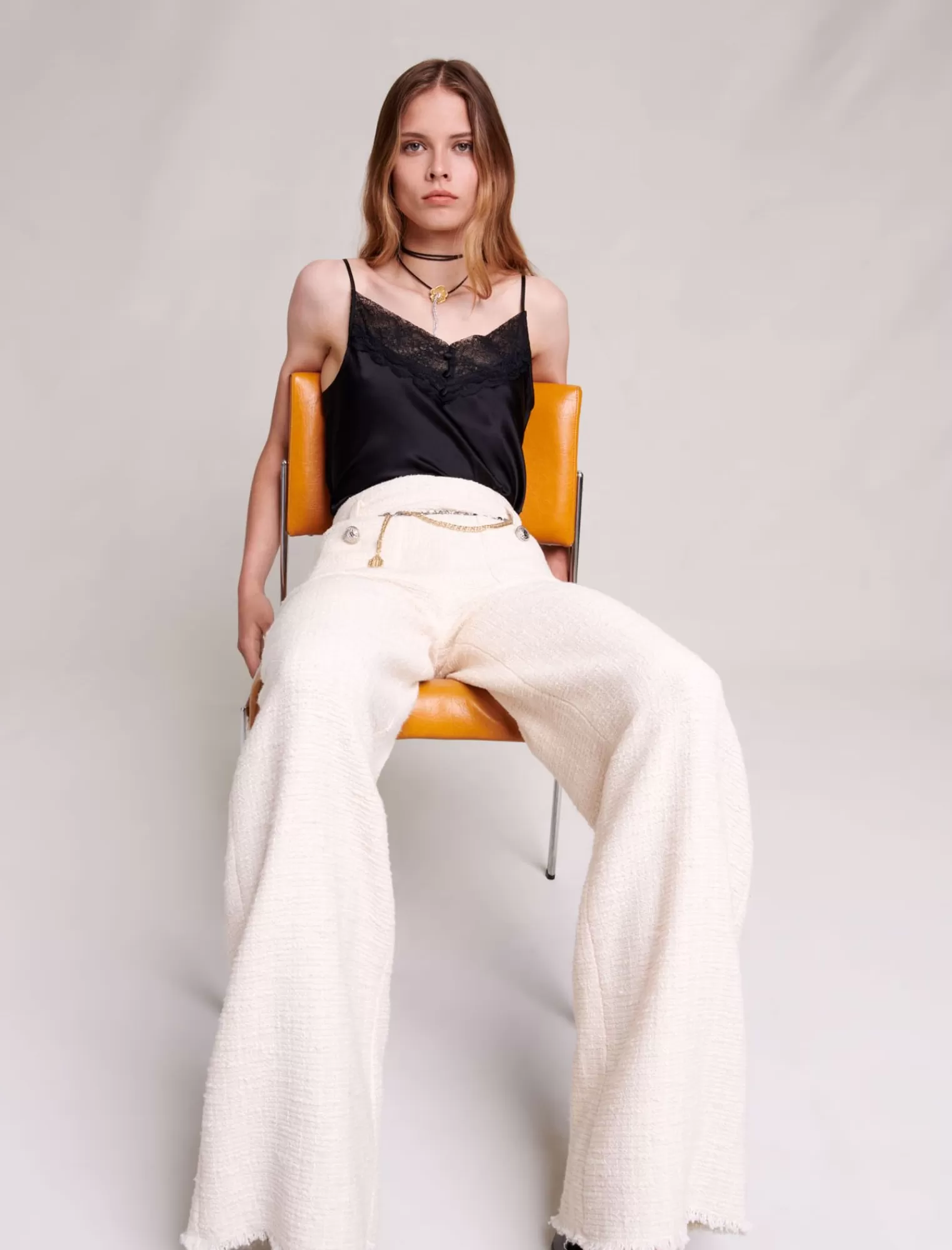 Women Maje Wide Leg Tweed Trousers