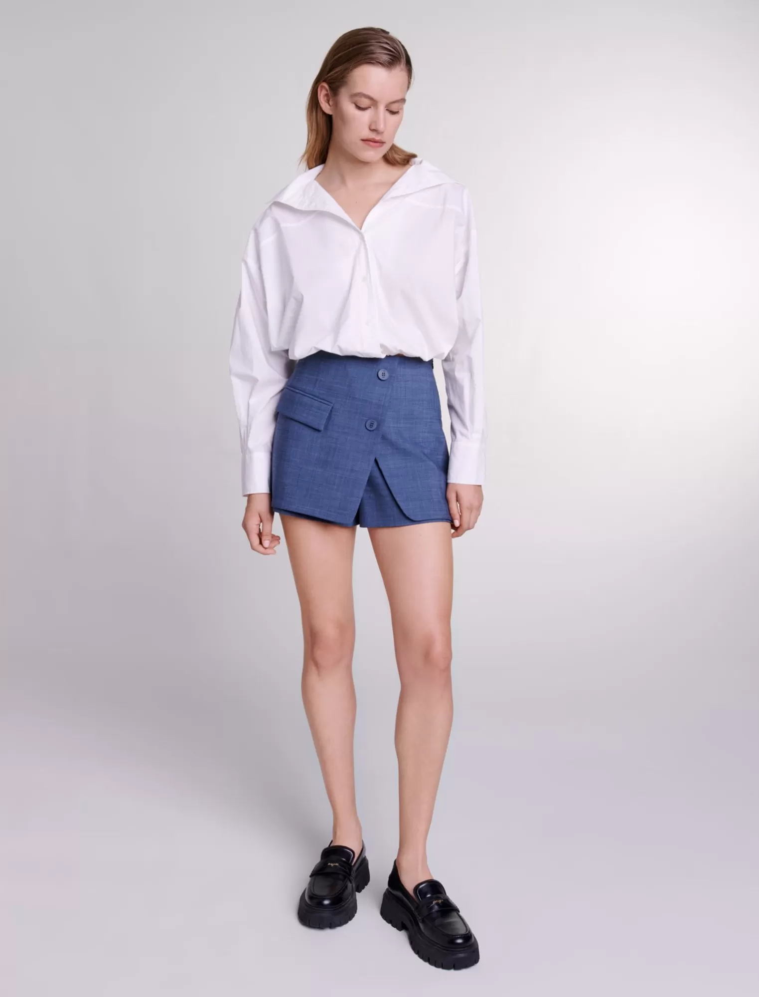 Women Maje Wool Blend Skirt Effect Shorts